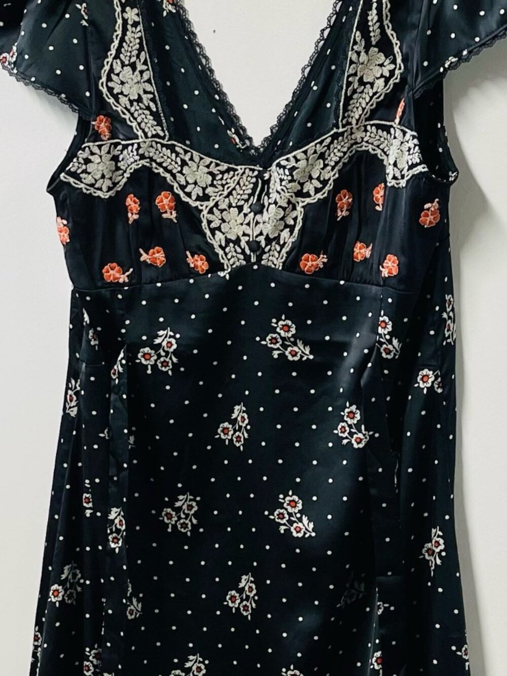 Free People Haven Embroidered Lace Trim Satin Midi Dress - Picture 5 of 7
